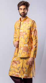 Yellow  colour  Hand Embroidered & Handwork kurta ,Jacket &  pant