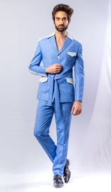 Sky Blue  colour  Hand Embroidered ,Blazer pant set.