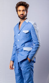 Sky Blue  colour  Hand Embroidered ,Blazer pant set.