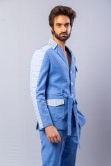 Sky Blue  colour  Hand Embroidered ,Blazer pant set.