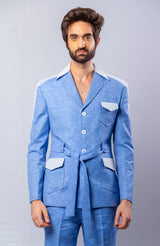 Sky Blue  colour  Hand Embroidered ,Blazer pant set.