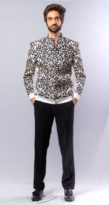 Black  colour  printed jacket .