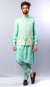 Powder Blue colour  Hand Embroidered & handwork kurta ,Jacket & pant set.