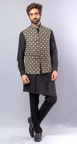 Black  colour  Hand Embroidered & handwork kurta ,Jacket & pant set.