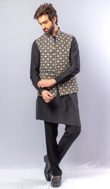 Black  colour  Hand Embroidered & handwork kurta ,Jacket & pant set.