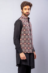 Black  colour  Hand Embroidered & handwork kurta, pant & jacket set.