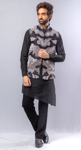 Black  colour  Hand Embroidered & handwork kurta ,Jacket & pant set.
