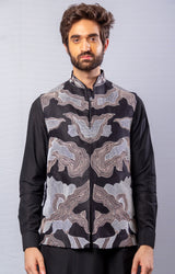 Black  colour  Hand Embroidered & handwork kurta ,Jacket & pant set.