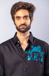 Black  Color  Hand Printed Shirt.