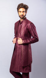 Maroon color  Hand Embroidered & handwork kurta ,Jacket & pant set.