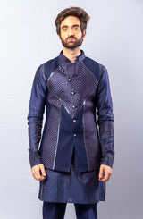 Blue  colour  Hand Embroidered & handwork kurta ,Jacket & pant set.