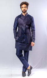 Blue  colour  Hand Embroidered & handwork kurta ,Jacket & pant set.