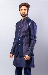 Blue  colour  Hand Embroidered & handwork kurta ,Jacket & pant set.