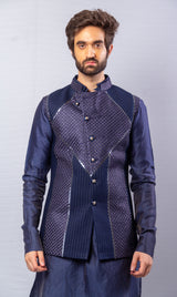 Blue  colour  Hand Embroidered & handwork kurta ,Jacket & pant set.