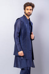 Blue  colour  Hand Embroidered & handwork kurta , Pant & Jacket set.