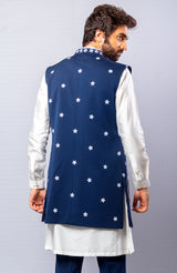 Blue & white   colour  Hand Embroidered & handwork kurta ,Jacket & pant set.