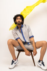 Grey-Blue Collar Colorblocked Shirt