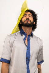 Grey-Blue Collar Colorblocked Shirt
