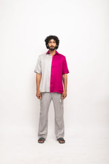Grey-Wine Color blocked Shirt