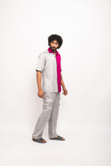 Grey-Wine Color blocked Shirt