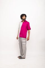 Grey-Wine Color blocked Shirt