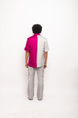 Grey-Wine Color blocked Shirt