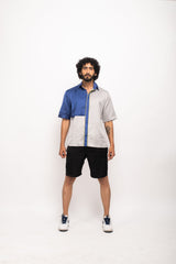 Grey-Blue Color blocked Shirt
