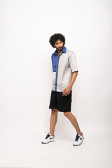Grey-Blue Color blocked Shirt