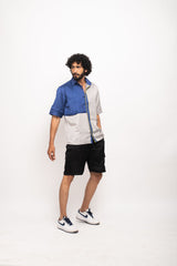 Grey-Blue Color blocked Shirt