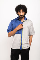 Grey-Blue Color blocked Shirt