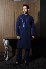 Navy Velvet Kurta Set