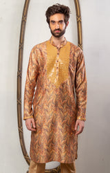 Golden Color  Printed Kurta