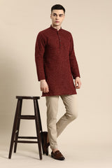 Crimson Linen Kurta Set