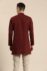 Crimson Linen Kurta Set