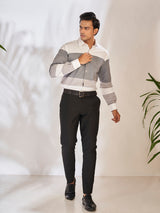 Sophisticated White & Grey Cotton Pant Set