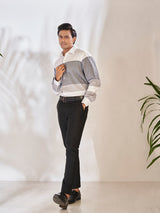 Sophisticated White & Grey Cotton Pant Set