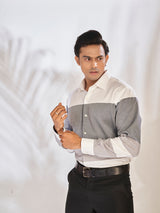 Sophisticated White & Grey Cotton Pant Set