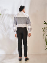 Sophisticated White & Grey Cotton Pant Set