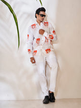 Bold White & Orange Cotton Pant Set