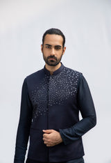 NAVY BLUE EMBELLISHED BUNDI sasyafashion