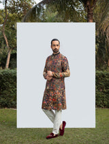 BLACK PRINTED MIRROR KURTA WITH BUNDI SET sasyafashion