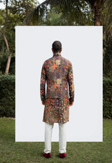 BLACK PRINTED MIRROR KURTA WITH BUNDI SET sasyafashion