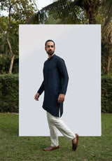 NAVY BLUE ASYMMETRICAL KURTA SET sasyafashion