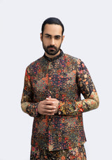 BLACK PRINTED MIRROR KURTA WITH BUNDI SET sasyafashion