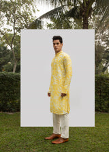 YELLOW PRINT MIRROR KURTA SET sasyafashion