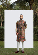 BLACK PRINTED MIRRORWORK KURTA SET sasyafashion