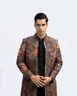 BLACK PRINTED LONG OPEN JACKET sasyafashion
