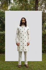 IVORY KURTA WITH BLACK MOTIF KURTA SET sasyafashion