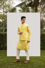 YELLOW PRINT MIRROR KURTA SET WITH YELLOW PRINTED BUNDI sasyafashion