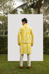 YELLOW PRINT MIRROR KURTA SET WITH YELLOW PRINTED BUNDI sasyafashion